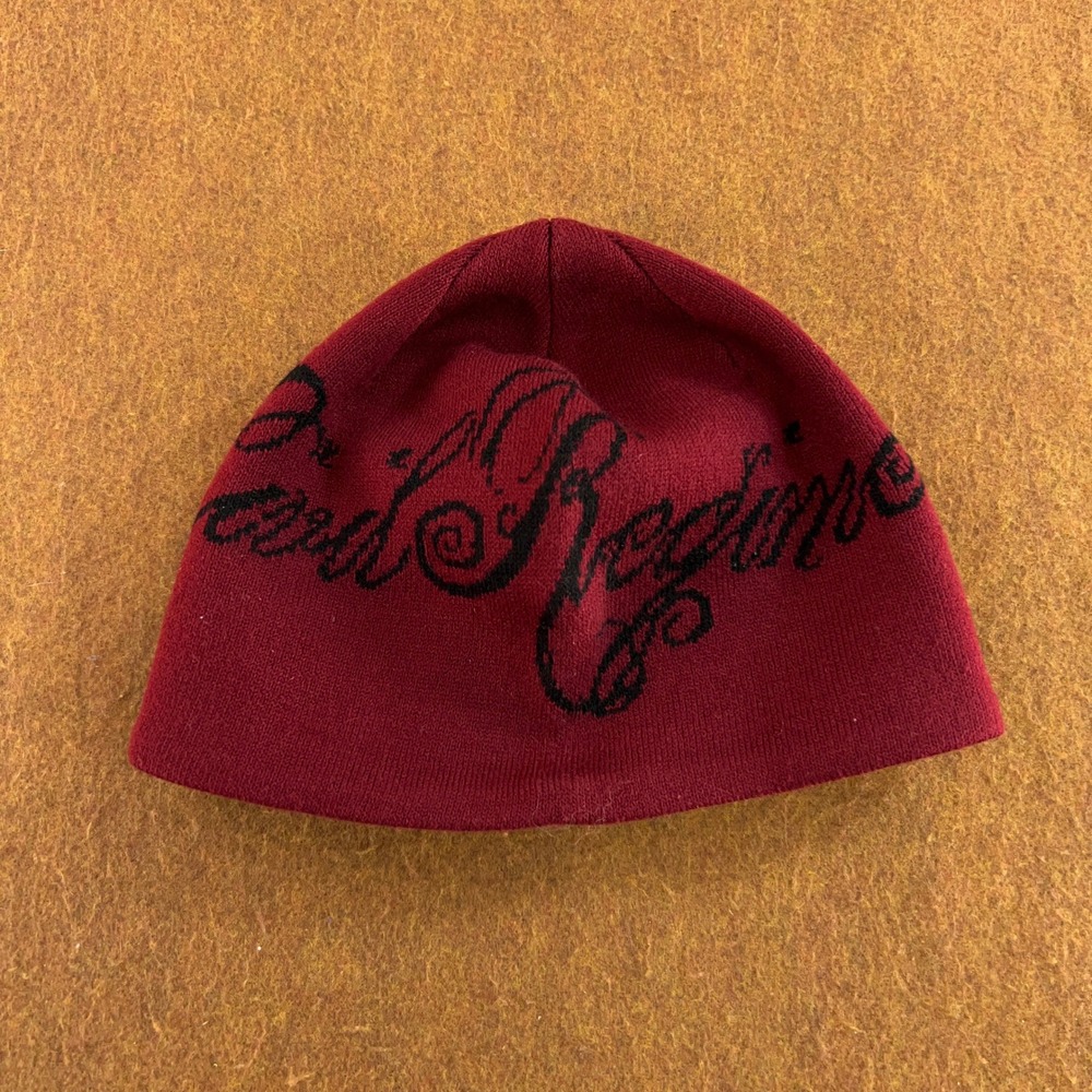 Civil Regime Mens OS Burgundy Script Graphic Knit Beanie Hat New